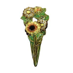 Autumn Sunflower Bouquet Wall Hanging Porcelain Glazed 9” Fall Flower Harvest